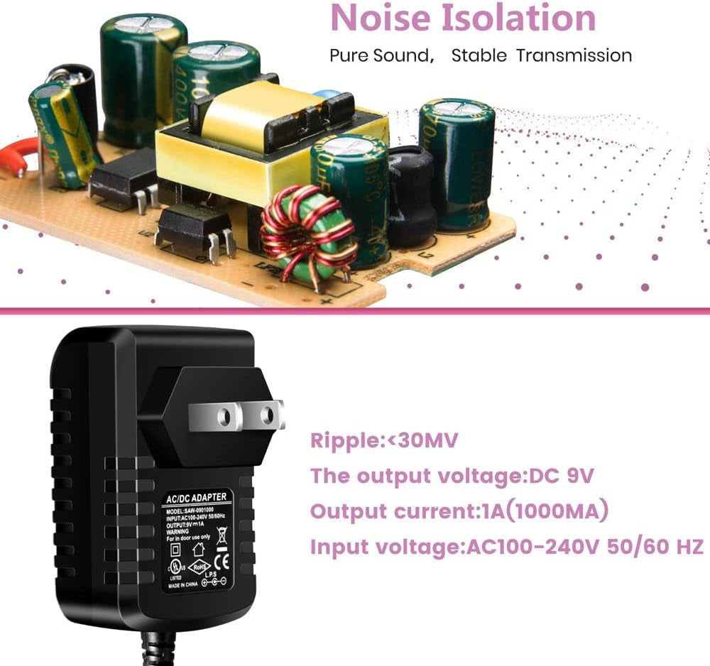 Guitar Pedal Power Supply Adapter 9V-DC- 1A(1000Ma Effect Pedal Power Supply with 1To8 Guitar Daisy Chain